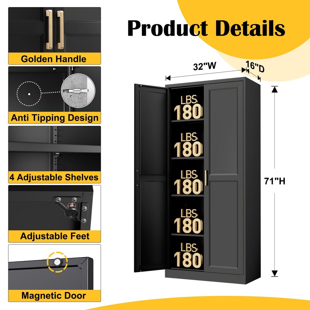 Furniture Hardware Gold - Pantry Cabinet,71Black Metal Pantry Storage Cabinet