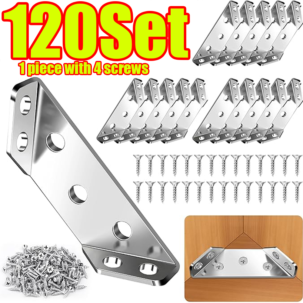 Shelf Bracket Pair - 1-120Set Furniture Corner Connector Stainless Steel