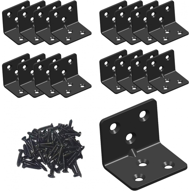 Shelf Bracket Pair - 16-Pack Black Stainless Steel Corner Brace